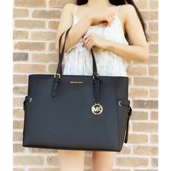 MICHAEL KORS GILLY LARGE TOTE SHOULDER BAG + WALLET SET IN BLACK NWT